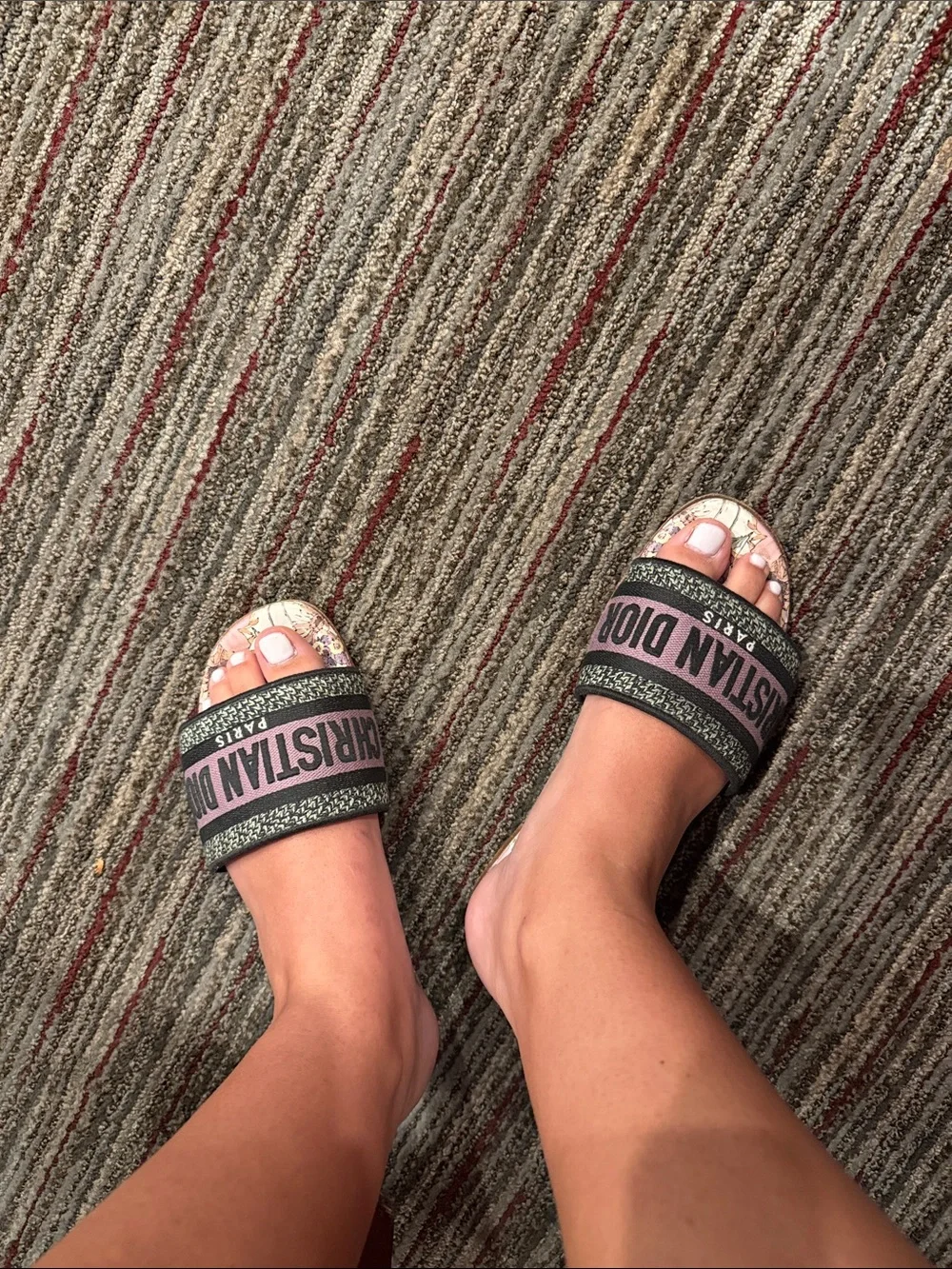 Dior Dway Pink Floral Slide Sandals